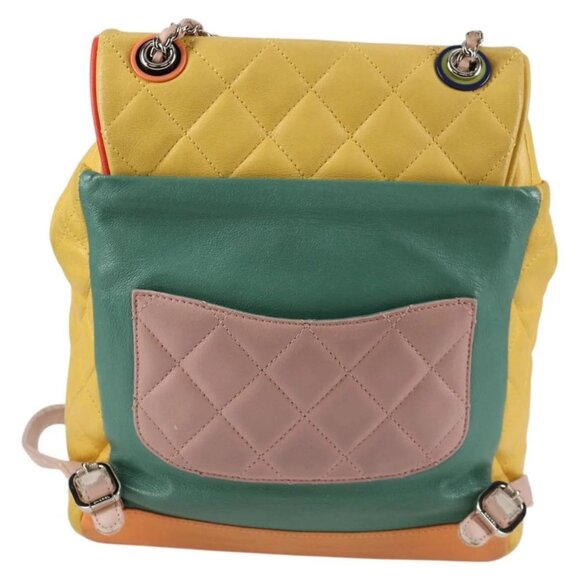 CHANEL Matelasse Backpack Lamb Skin Yellow Silver CC Auth 118937M main image 4